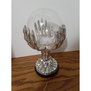 Lighted Globe ORB on Skeleton Hands, shines different colors NEW!